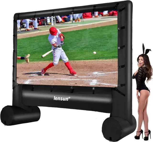 Alt view image 2 of 7 - Pro 14 Feet Inflatable Outdoor Movie Projector Screen, Outdoor Blow Projection Screen Mega Projector Screen for Front and Rear Projection - Includes Inflation Fan, Base Stakes, Tie-Downs & Storage Bag