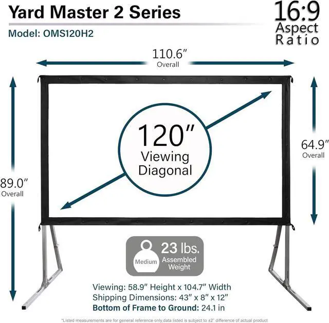 Alt view image 7 of 7 - Elite Screens 120-INCH Projector Screen|Outdoor Indoor Movie Screens|16:9 Freestanding Portable Foldable ProjectionStand|Home Theater, OMS120H2