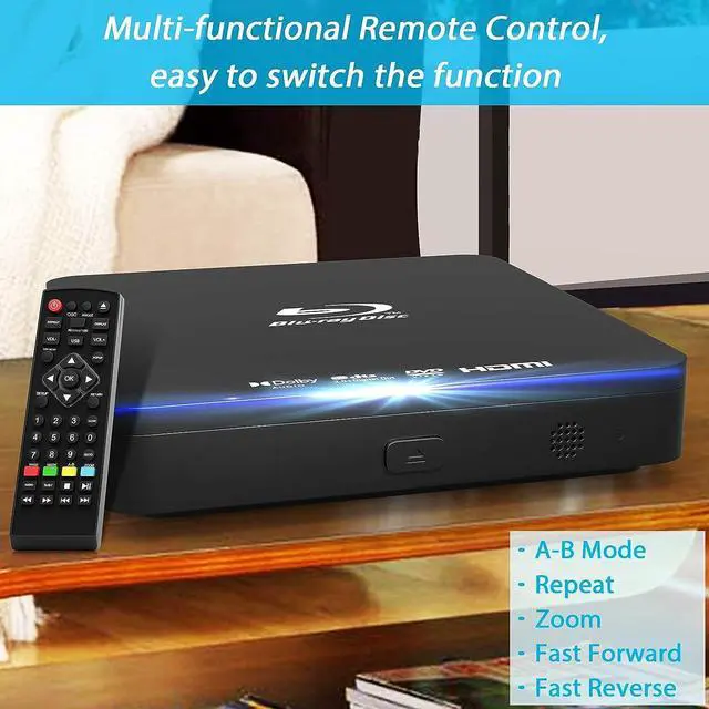 Alt view image 7 of 7 - Super Mini Blu-ray HD DVD for TV, 1080P Blue-ray Home Theater, Portable with Remote Control + HDMI AV Cable + Built-in PAL/NTSC, Support USB Input