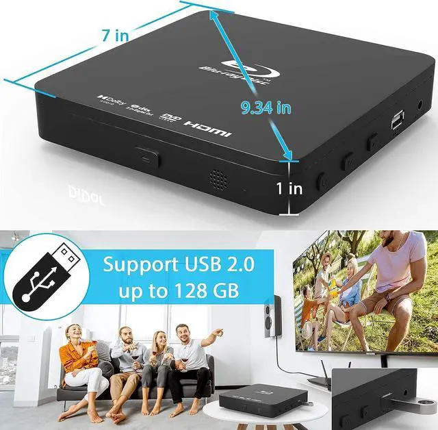 Alt view image 4 of 7 - Super Mini Blu-ray HD DVD for TV, 1080P Blue-ray Home Theater, Portable with Remote Control + HDMI AV Cable + Built-in PAL/NTSC, Support USB Input