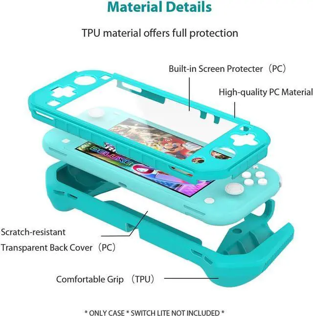 Alt view image 5 of 7 - Switch Lite Case Protective Case for Nintendo Switch Lite, Compatible with Nintendo Switch Lite Screen Protector Cover Hand Grip Case with Detachable TPU+Built-in PC Screen + 2 Thumb Grip Caps, Blue