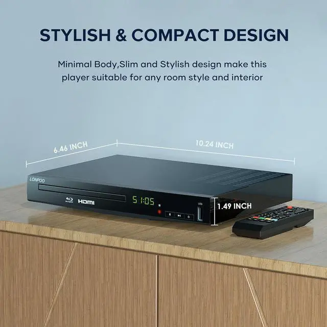 Alt view image 6 of 7 - Blu Ray DVD Player,Full HD Blu-ray Disc Player with Metal Enclosure,Easy Hook Up and User Friendly, 1080P Home Theater DVD Player with HDMI Output, Support HDD and USB Playback