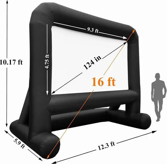 Alt view image 6 of 7 - 16 FT Inflatable Projector Movie Screen for Outside Indoor 124" Front/Rear Projection Mega Blow Up Screen for Super Bowl Party Backyard Outdoor Movie Night Barbecue Pool Party (Stable Base)