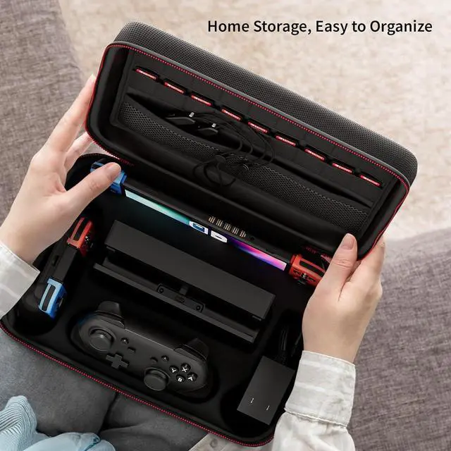 Alt view image 5 of 7 - Switch Case for Nintendo Switch and Switch OLED Model, Portable Full Protection Carrying Travel Bag with 18 Game Cards Storage for Switch Console Pro Controller Accessories Black