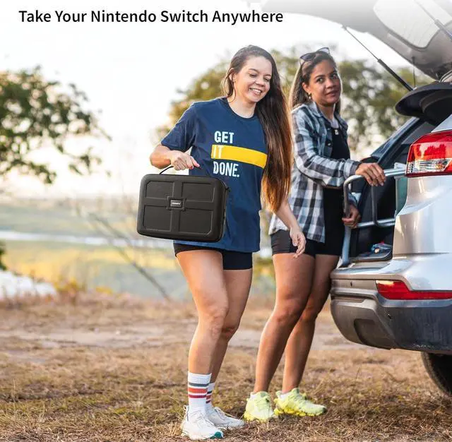 Alt view image 6 of 7 - Switch Case for Nintendo Switch and Switch OLED Model, Portable Full Protection Carrying Travel Bag with 18 Game Cards Storage for Switch Console Pro Controller Accessories Black