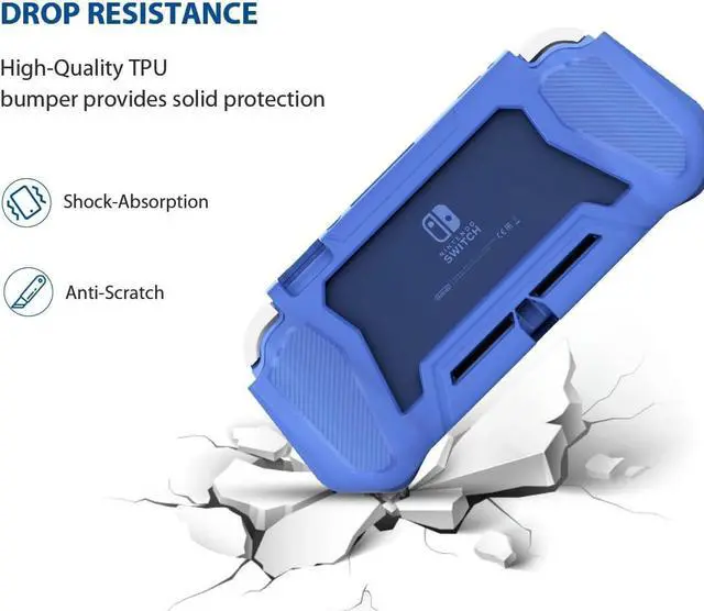 Alt view image 3 of 7 - Switch Lite Case Protective Case for Nintendo Switch Lite, Case Compatible with Nintendo Switch Lite Hand Grip Case with Detachable TPU+Built-in PC Screen Protector & 2 x Thumb Grip Caps (Navy Blue)