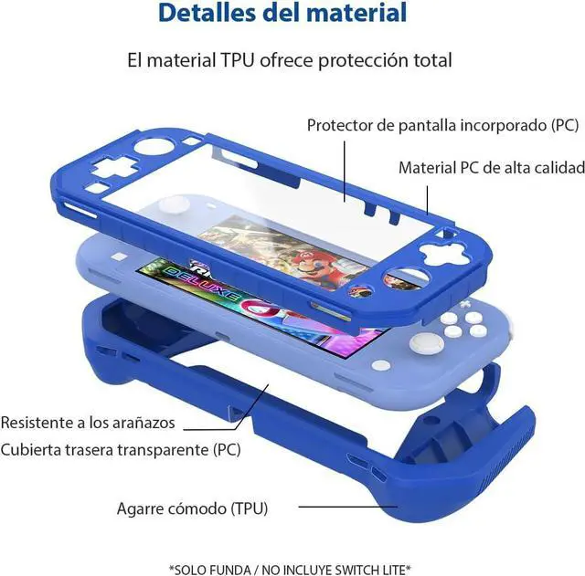 Alt view image 5 of 7 - Switch Lite Case Protective Case for Nintendo Switch Lite, Case Compatible with Nintendo Switch Lite Hand Grip Case with Detachable TPU+Built-in PC Screen Protector & 2 x Thumb Grip Caps (Navy Blue)