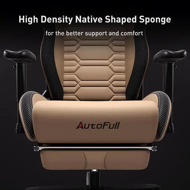Alt view image 4 of 7 - AutoFull Gaming Chair PC Chair with Ergonomics Lumbar Support, Racing Style PU Leather High Back Adjustable Swivel Task Chair with Footrest (Brown)