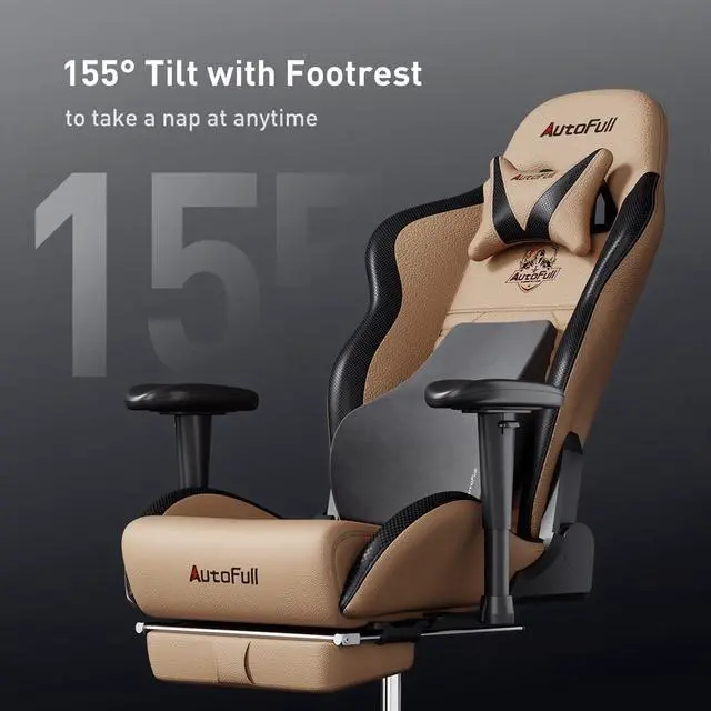 Alt view image 5 of 7 - AutoFull Gaming Chair PC Chair with Ergonomics Lumbar Support, Racing Style PU Leather High Back Adjustable Swivel Task Chair with Footrest (Brown)