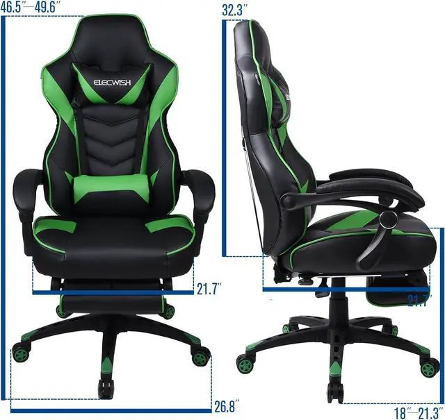Alt view image 2 of 7 - ARTETHYS Gaming Chair for Adults Ergonomic Racing Style High Back Computer Chair with Footrest Headrest and Lumbar Support PU Leather 90-150 Degree Tilt