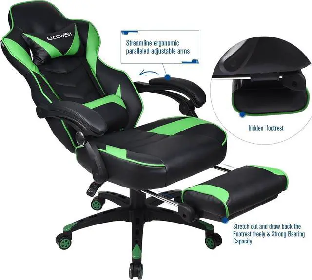 Alt view image 4 of 7 - ARTETHYS Gaming Chair for Adults Ergonomic Racing Style High Back Computer Chair with Footrest Headrest and Lumbar Support PU Leather 90-150 Degree Tilt