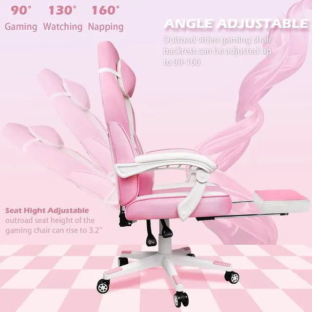 Alt view image 6 of 7 - LEMBERI Pink Gaming Chair with footrest, Kawaii Cute Pink Gamer Chair for Girl,Girls Video Game Chairs,Computer Gaming Chair with Headrest and Lumbar Support