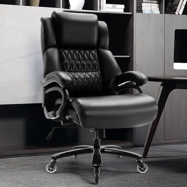 Alt view image 2 of 7 - Big and Tall 400lbs Office Chair - Adjustable Lumbar Support Quiet Rubber Wheels Heavy Duty Metal Base, High Back Large Executive Computer Desk, Thick Padded Ergonomic Design for Back Pain (Black)