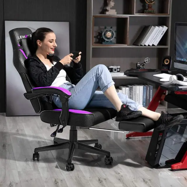 Alt view image 2 of 7 - LEMBERI Gaming Chairs for Adults,Ergonomic Video Game Chairs with footrest,Big and Tall Gaming Chair 400lb Weight Capacity, Racing Style Gaming Computer Gamer Chair with Headrest and Lumbar Support