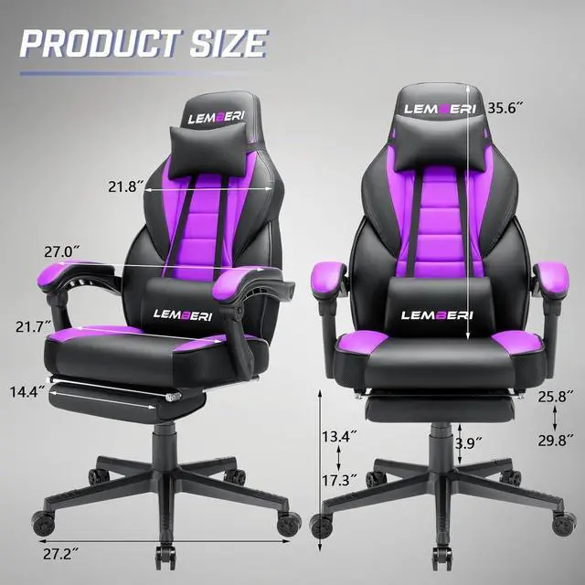 Alt view image 3 of 7 - LEMBERI Gaming Chairs for Adults,Ergonomic Video Game Chairs with footrest,Big and Tall Gaming Chair 400lb Weight Capacity, Racing Style Gaming Computer Gamer Chair with Headrest and Lumbar Support