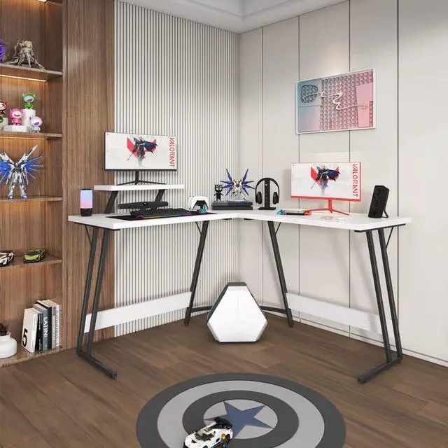 Alt view image 2 of 7 - Homall L Shaped Gaming Desk Computer Corner Desk PC Gaming Desk Table with Large Monitor Riser Stand for Home Office Sturdy Writing Workstation (Classical White, 51 Inch)