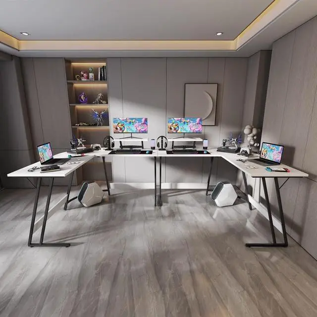 Alt view image 4 of 7 - Homall L Shaped Gaming Desk Computer Corner Desk PC Gaming Desk Table with Large Monitor Riser Stand for Home Office Sturdy Writing Workstation (Classical White, 51 Inch)