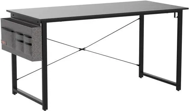 Alt view image 5 of 7 - ODK Computer Writing Desk 55 inch, Sturdy Home Office Table, Work Desk with A Storage Bag and Headphone Hook, Black