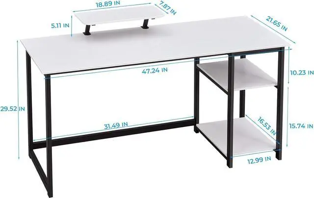 Alt view image 7 of 7 - GreenForest Computer Desk with Monitor Stand,47 inch Home Office Desk with Reversible Storage Shelves,Modern Writing Desk Study PC Laptop Work Table,White