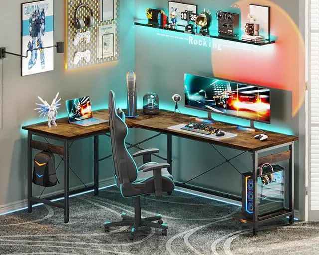 Alt view image 2 of 7 - Coleshome 66" L Shaped Larger Gaming Desk, Corner Computer Desk, Sturdy Home Office Computer Table, Writing Workstation, Vintage