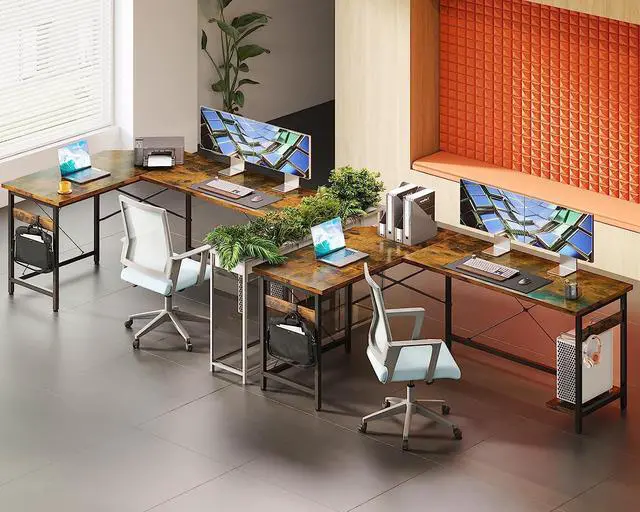 Alt view image 4 of 7 - Coleshome 66" L Shaped Larger Gaming Desk, Corner Computer Desk, Sturdy Home Office Computer Table, Writing Workstation, Vintage