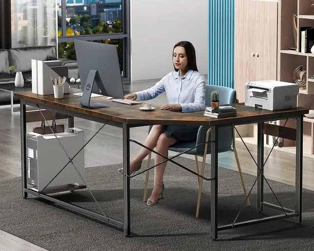 Alt view image 5 of 7 - Coleshome 66" L Shaped Larger Gaming Desk, Corner Computer Desk, Sturdy Home Office Computer Table, Writing Workstation, Vintage