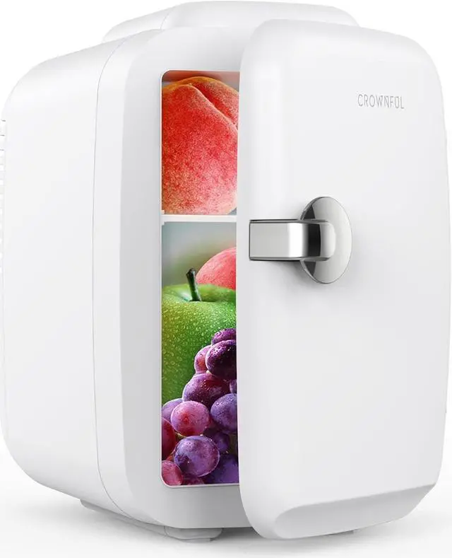Main image of CROWNFUL Mini Fridge, 4 Liter/6 Can Portable Cooler and Warmer Personal Refrigerator for Skin Care, Cosmetics, Beverage, Food,Great for Bedroom, Office, Car, Dorm, ETL Listed (White)