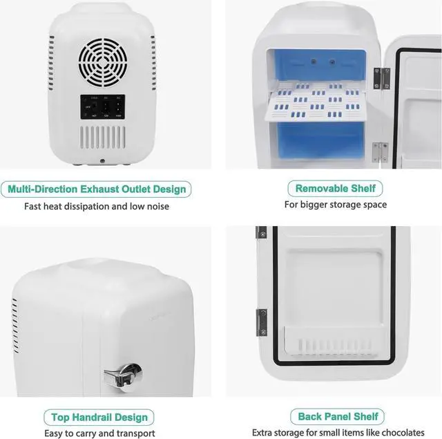 Alt view image 7 of 7 - CROWNFUL Mini Fridge, 4 Liter/6 Can Portable Cooler and Warmer Personal Refrigerator for Skin Care, Cosmetics, Beverage, Food,Great for Bedroom, Office, Car, Dorm, ETL Listed (White)