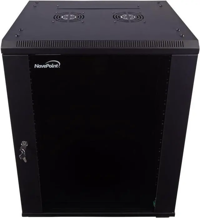 Main image of NavePoint 15U Server Cabinet Wall Mount Rack Enclosure with Caster Wheels, Includes 2 Fans, Locking Glass Door, Removable Side Panels  15U Network Cabinet 17.7 Deep, 19Server Rack for IT Equipment