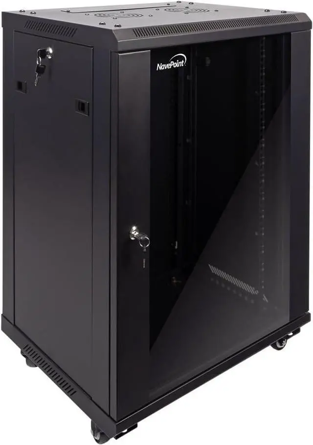 Alt view image 5 of 5 - NavePoint 15U Server Cabinet Wall Mount Rack Enclosure with Caster Wheels, Includes 2 Fans, Locking Glass Door, Removable Side Panels  15U Network Cabinet 17.7 Deep, 19Server Rack for IT Equipment