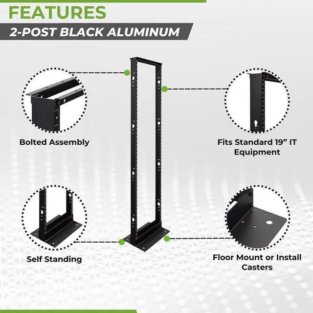 Alt view image 2 of 7 - NavePoint 45U 2 Post Open Frame Server Rack for 19 Inch Equipment, AV, Networking, Data & IT Devices, 2-Post Rack 45U 881lbs Weight Capacity, Black