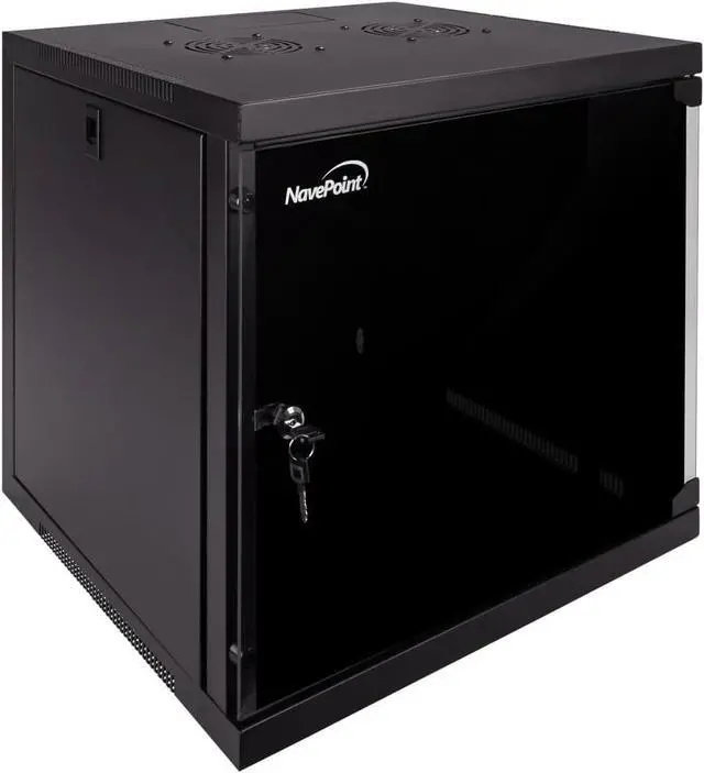 Alt view image 4 of 4 - NavePoint 9U Wall Mount Network Cabinet for 19 IT Equipment with Lockable Glass Door & Removable Side Panels, 2 Fans, 17.7 Deep, Pre-Assembled