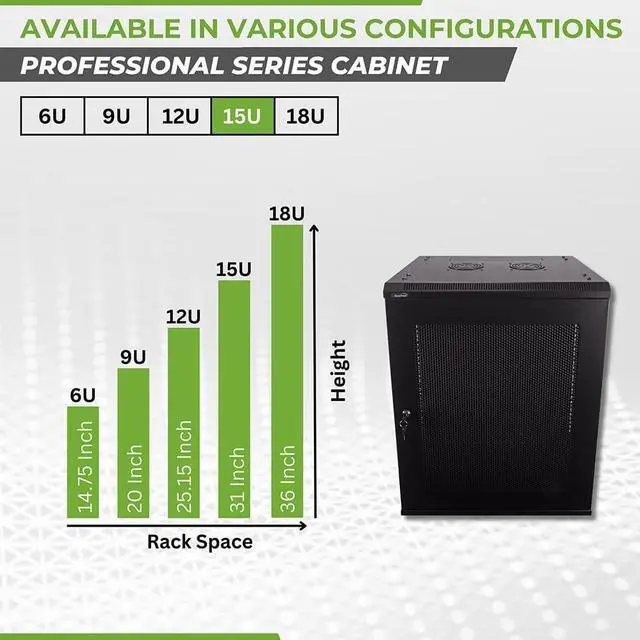 Alt view image 3 of 6 - NavePoint 15U Server Rack Enclosure - 17.7 Deep, 15U Wall Mount Network Cabinet with Locking Perforated Door, 19 IT Equipment Compatible, 15U Network Rack, Removable Side Panels, Black