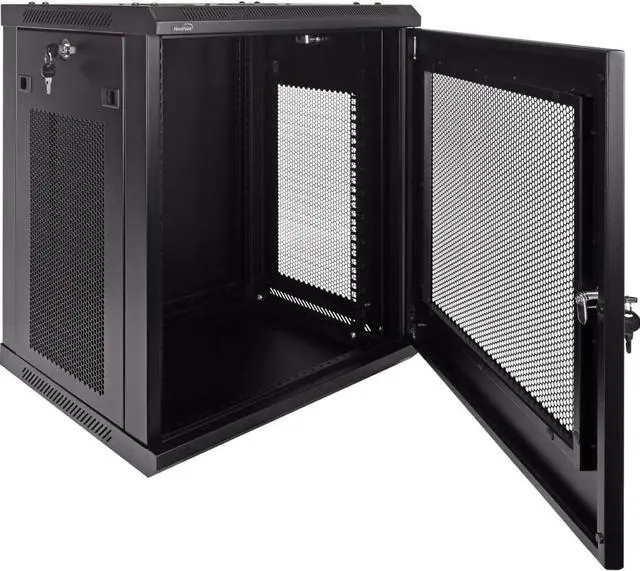 Alt view image 6 of 6 - NavePoint 12U Server Rack Enclosure - 17.7 Deep, 12U Wall Mount Network Cabinet with Locking Perforated Door, 19 IT Equipment Compatible, 12U Network Rack, Removable Side Panels, Black