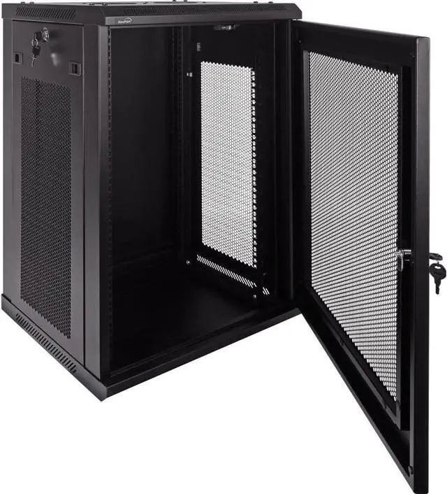 Alt view image 6 of 6 - NavePoint 15U Server Rack Enclosure - 17.7 Deep, 15U Wall Mount Network Cabinet with Locking Perforated Door, 19 IT Equipment Compatible, 15U Network Rack, Removable Side Panels, Black