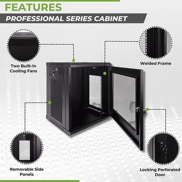 Alt view image 2 of 6 - NavePoint 12U Server Rack Enclosure - 17.7 Deep, 12U Wall Mount Network Cabinet with Locking Perforated Door, 19 IT Equipment Compatible, 12U Network Rack, Removable Side Panels, Black