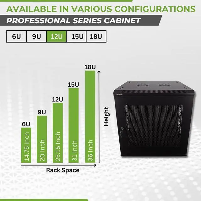 Alt view image 3 of 6 - NavePoint 12U Server Rack Enclosure - 17.7 Deep, 12U Wall Mount Network Cabinet with Locking Perforated Door, 19 IT Equipment Compatible, 12U Network Rack, Removable Side Panels, Black