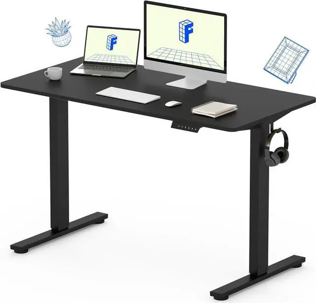 Main image of FLEXISPOT Standing Desk 48 Inches Whole-Piece Desk Board Electric Stand Up Desk Height Adjustable Desk for Home Office Sit Stand Desk(Black Frame + 48" Black Top)