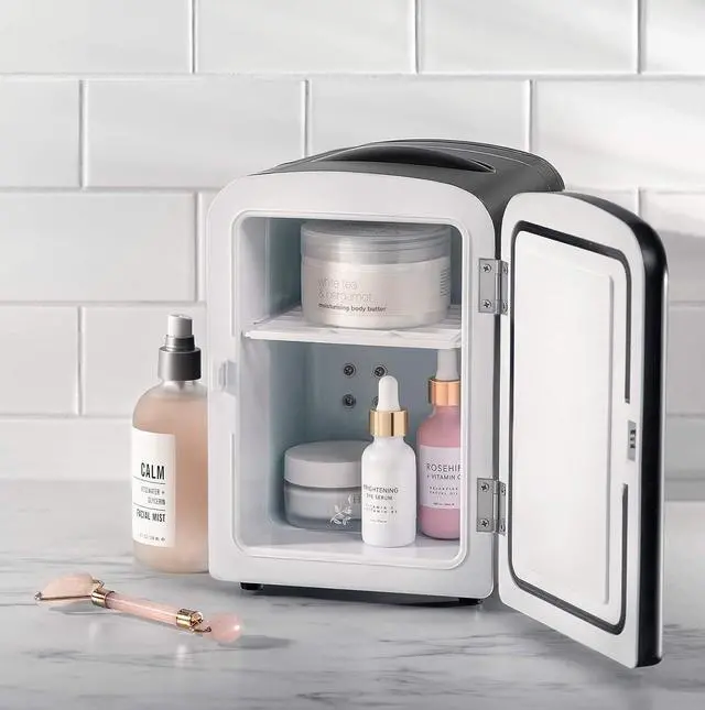 Alt view image 5 of 7 - Chefman - Iceman Mini Portable Black Personal Fridge Cools Or Heats and Provides Compact Storage For Skincare, Snacks, Or 6 12oz Cans W/A Lightweight 4-liter Capacity To Take On The Go