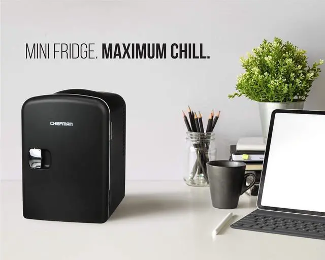 Alt view image 6 of 7 - Chefman - Iceman Mini Portable Black Personal Fridge Cools Or Heats and Provides Compact Storage For Skincare, Snacks, Or 6 12oz Cans W/A Lightweight 4-liter Capacity To Take On The Go