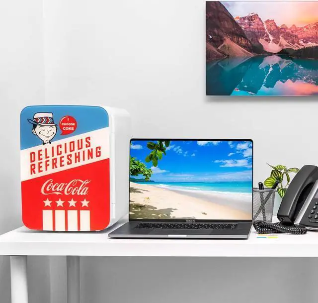 Alt view image 3 of 7 - Cooluli Retro Coca-Cola Mini Fridge for Bedroom - Car, Office Desk & College Dorm Room - 10L/12 Can Small Refrigerator - AC/DC 12V Portable Cooler & Warmer for Food, Drinks & Skincare (Coke, Vintage)