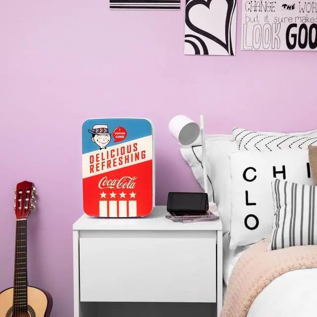 Alt view image 4 of 7 - Cooluli Retro Coca-Cola Mini Fridge for Bedroom - Car, Office Desk & College Dorm Room - 10L/12 Can Small Refrigerator - AC/DC 12V Portable Cooler & Warmer for Food, Drinks & Skincare (Coke, Vintage)