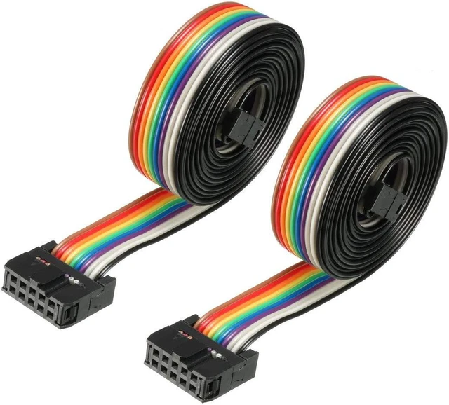 Main image of uxcell IDC Rainbow Wire Flat Ribbon Cable 10 Pins 128cm Length 2.54mm Pitch 2pcs Type-B