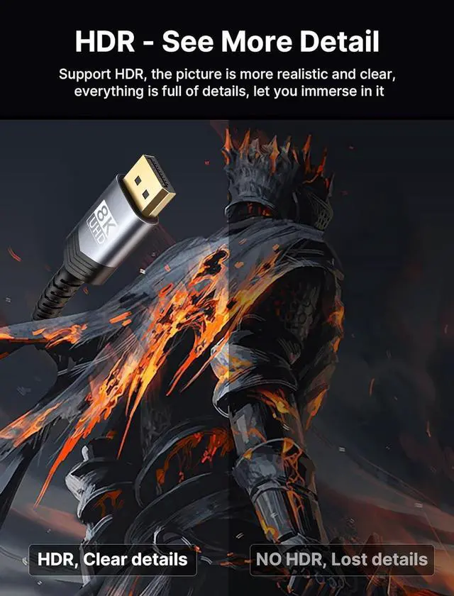 Alt view image 4 of 7 - JSAUX 8K DisplayPort Cable 1.4, DP Cable 10ft8K@60Hz, 2K@240Hz, 4K@144Hz, 32.4Gbps, Display Port to Display Port Cable 1.4 (DP to DP Cable) Compatible for Gaming Laptop TV PC Computer Monitor-Grey