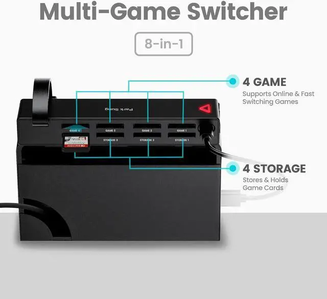 Alt view image 2 of 7 - Park Sung Switch Game Switcher, Switch Game Card Reader, 8-in-1 Game Cards Holder, Quick Switching Adapters for Switch/Switch OLED (4 for Game+4 for Storage)