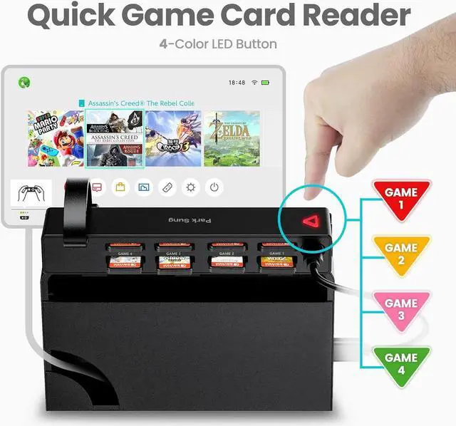 Alt view image 4 of 7 - Park Sung Switch Game Switcher, Switch Game Card Reader, 8-in-1 Game Cards Holder, Quick Switching Adapters for Switch/Switch OLED (4 for Game+4 for Storage)