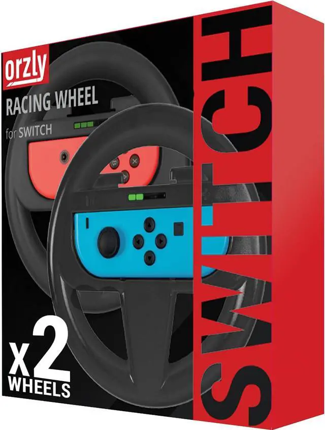 Alt view image 2 of 7 - Orzly Steering Wheels for Nintendo Switch & OLED Console JoyCons, Racing Wheels for Mario Kart 8 Deluxe [Mariokart Switch Steering Wheel Joycon Controller Attachment Accessories]-Twin Pack [2X Black]