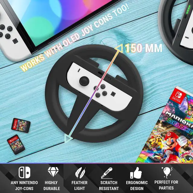 Alt view image 3 of 7 - Orzly Steering Wheels for Nintendo Switch & OLED Console JoyCons, Racing Wheels for Mario Kart 8 Deluxe [Mariokart Switch Steering Wheel Joycon Controller Attachment Accessories]-Twin Pack [2X Black]