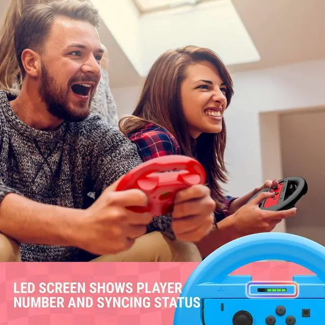 Alt view image 4 of 7 - Orzly Nintendo Switch & OLED Console Steering Wheel, 4 PACK, for Mario Kart 8 Deluxe Nintendo Switch, Mariokart Switch Steering Wheel (Joycon Controller Attachments) (2x Black, 1x Wheel, 1x Red)