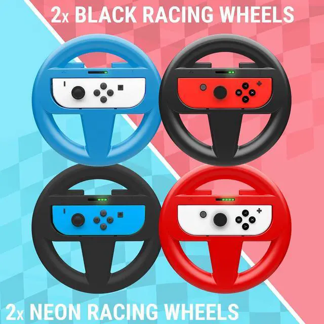 Alt view image 7 of 7 - Orzly Nintendo Switch & OLED Console Steering Wheel, 4 PACK, for Mario Kart 8 Deluxe Nintendo Switch, Mariokart Switch Steering Wheel (Joycon Controller Attachments) (2x Black, 1x Wheel, 1x Red)